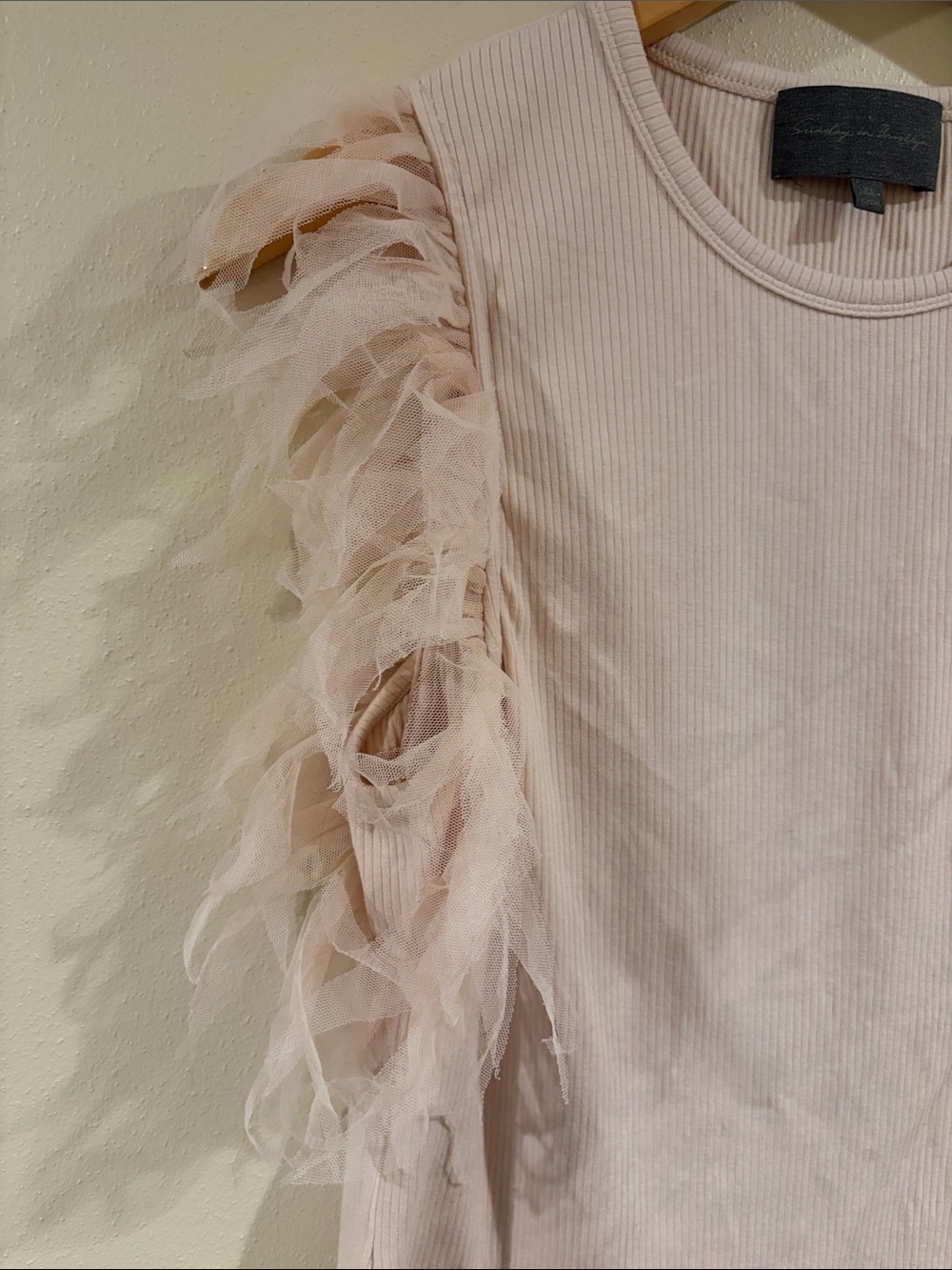 Sunday in Brooklyn Blush Feather-Trim Ribbed Tank Anthropologie - Picture 2 of 5